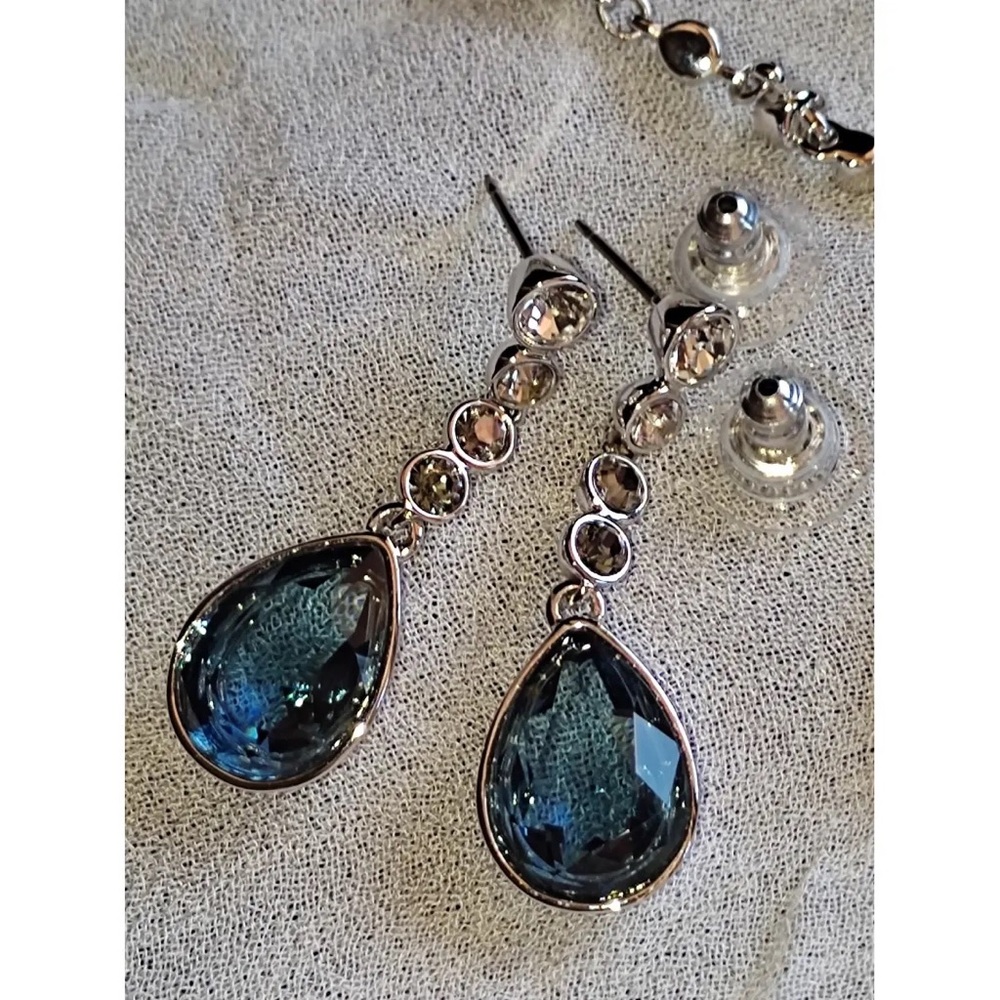 Swarovski Blue and Silver Dangle Earrings with Teardrop Crystals